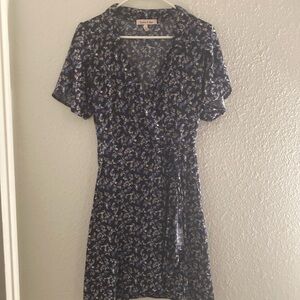 Navy midi wrap dress.